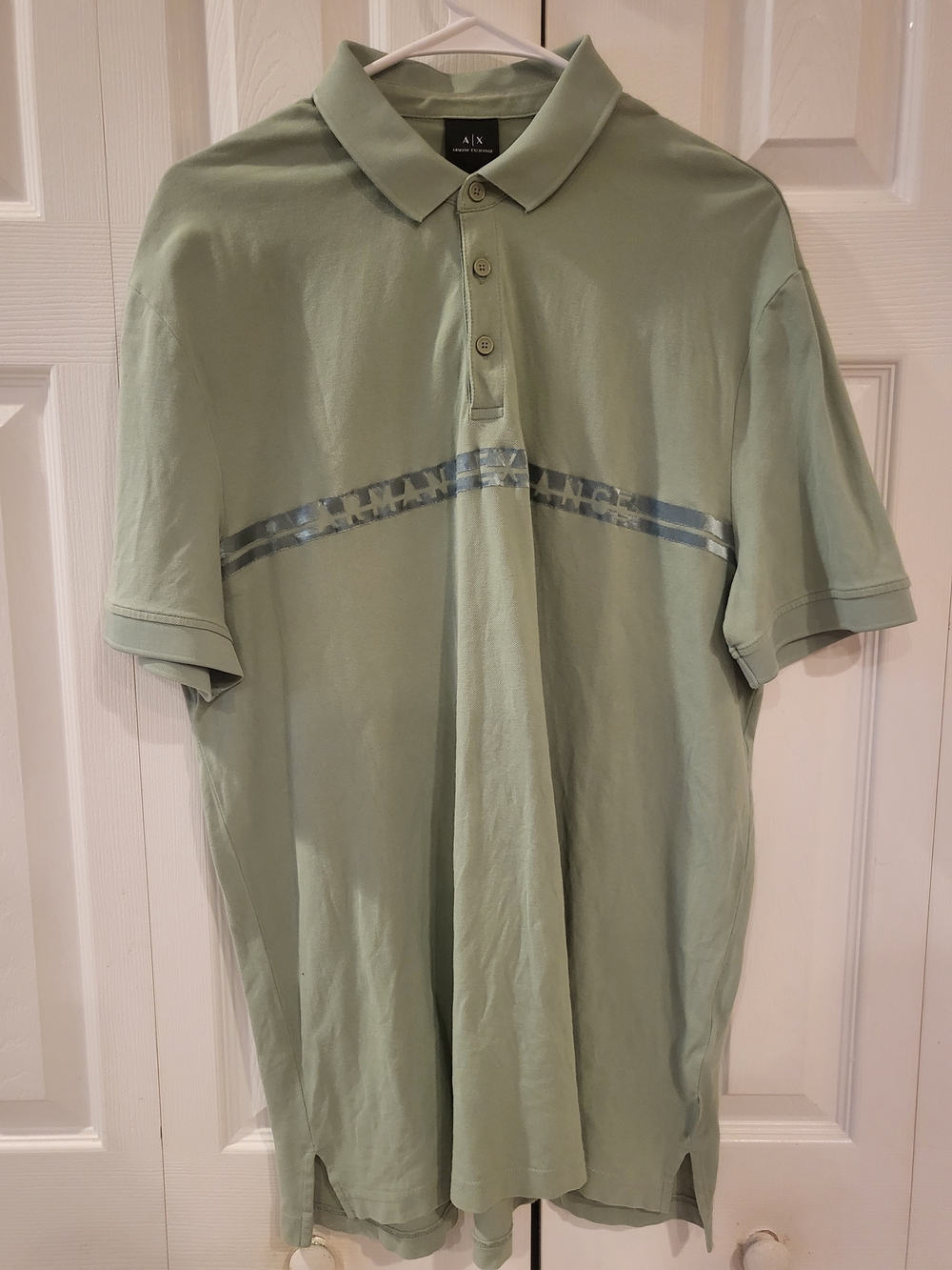 A/X Armani Exchange Light Sage Green Polo with Subtle Logo Stripe